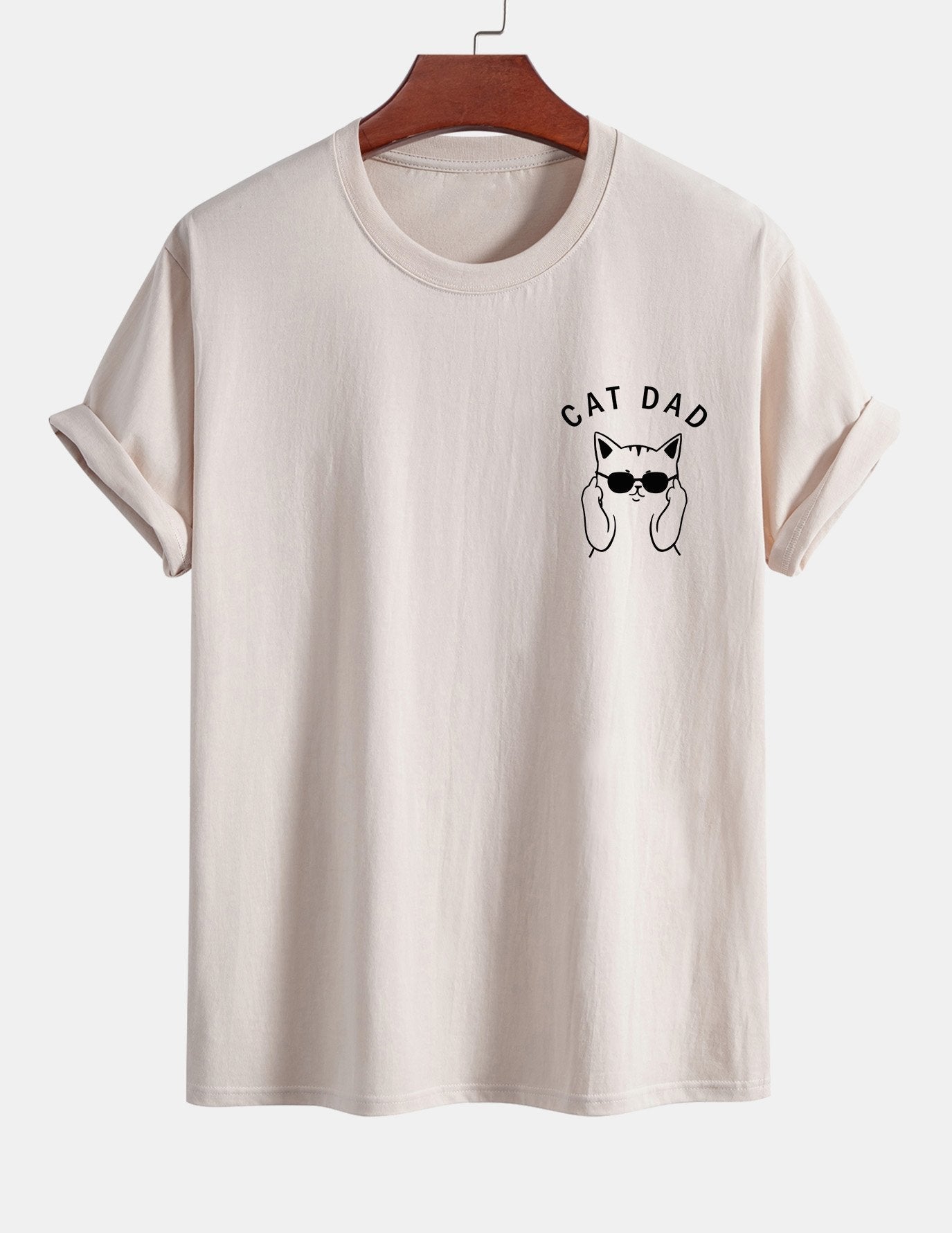 Regular Fit Cat Dad Wearing Glasses Print Cotton T-Shirt