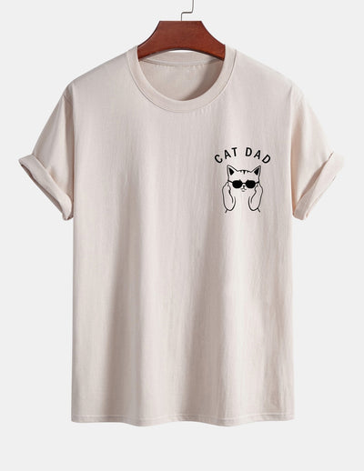 Regular Fit Cat Dad Wearing Glasses Print Cotton T-Shirt