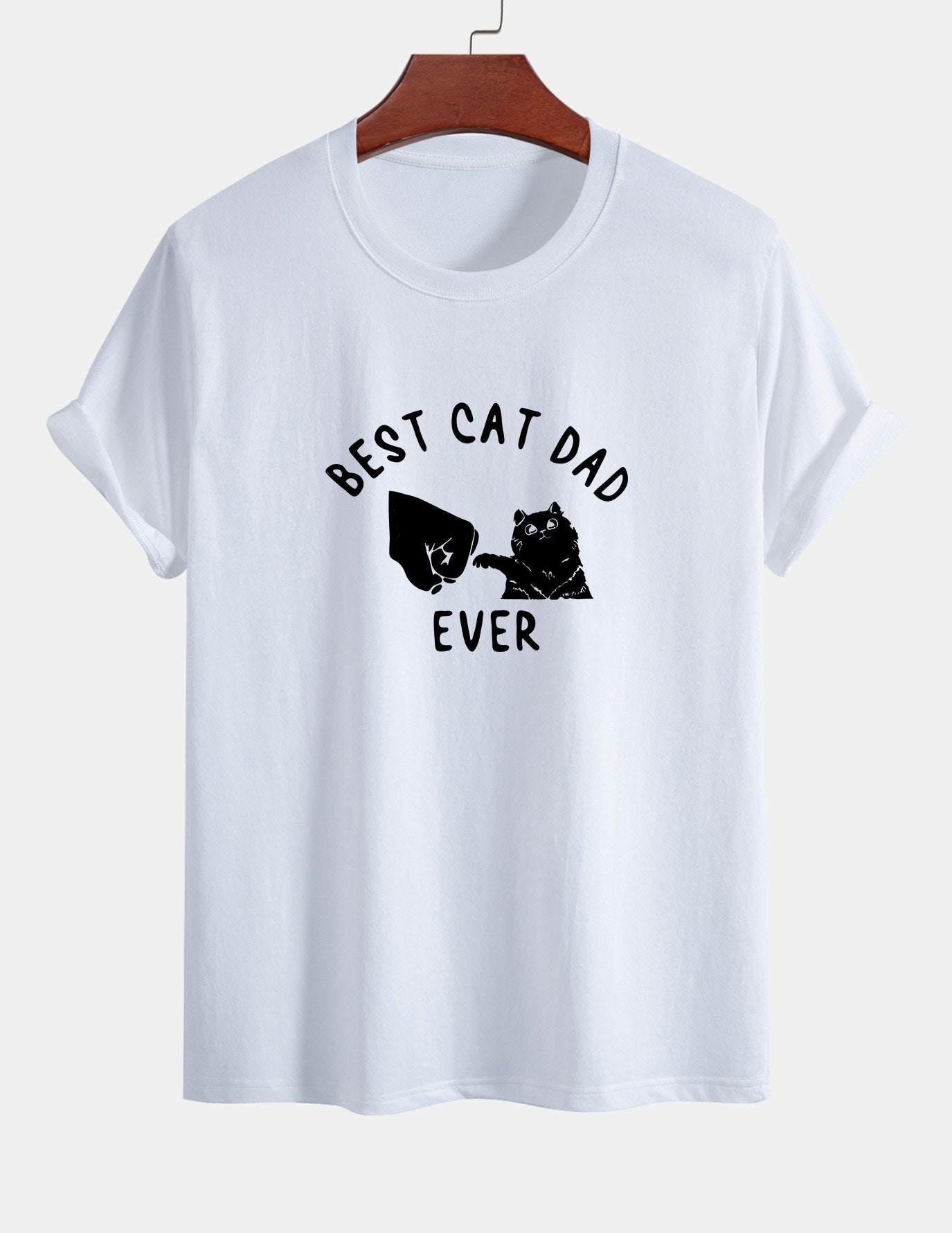 Regular Fit Best Cat Dad Ever Print Cotton T-Shirt