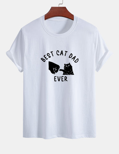 Regular Fit Best Cat Dad Ever Print Cotton T-Shirt