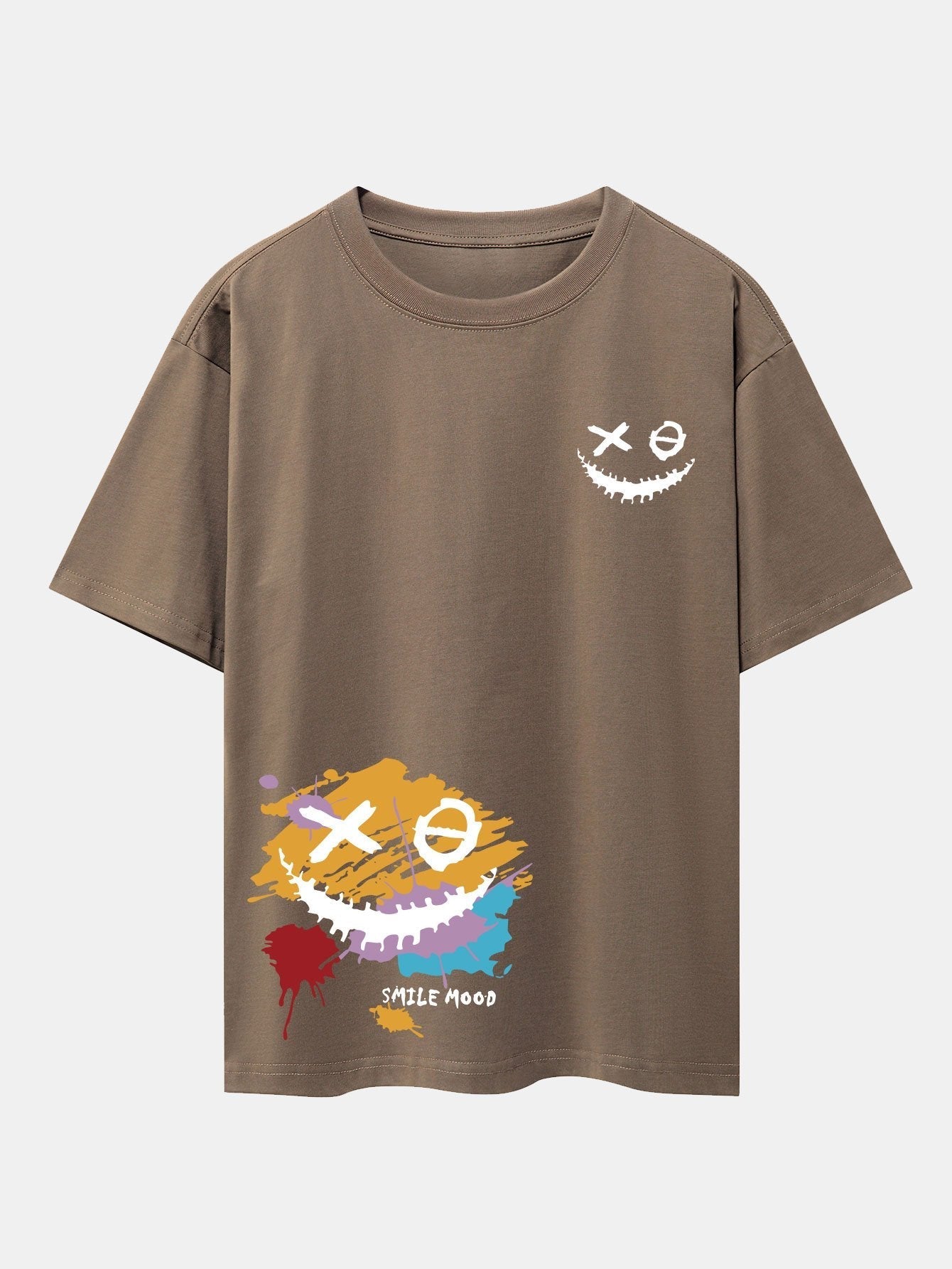 Graffiti Smiley Face Print Drop Shoulder Oversize T-Shirt