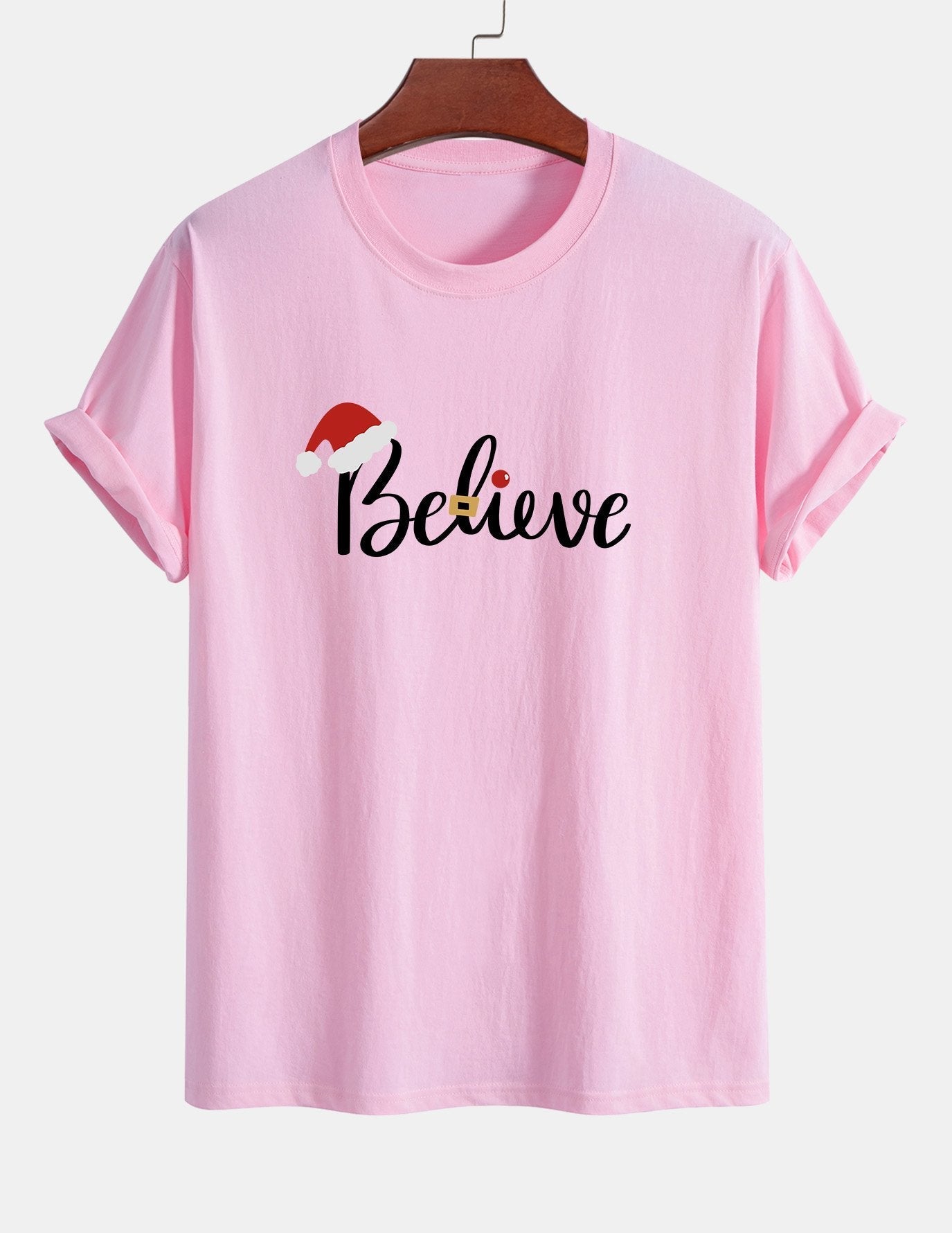 Regular Fit Christmas Believe Print Cotton T-Shirt