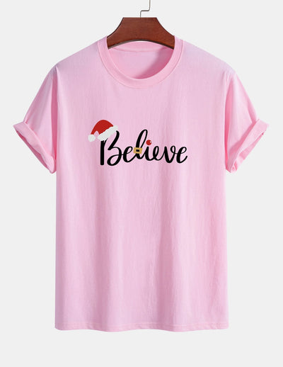 Regular Fit Christmas Believe Print Cotton T-Shirt