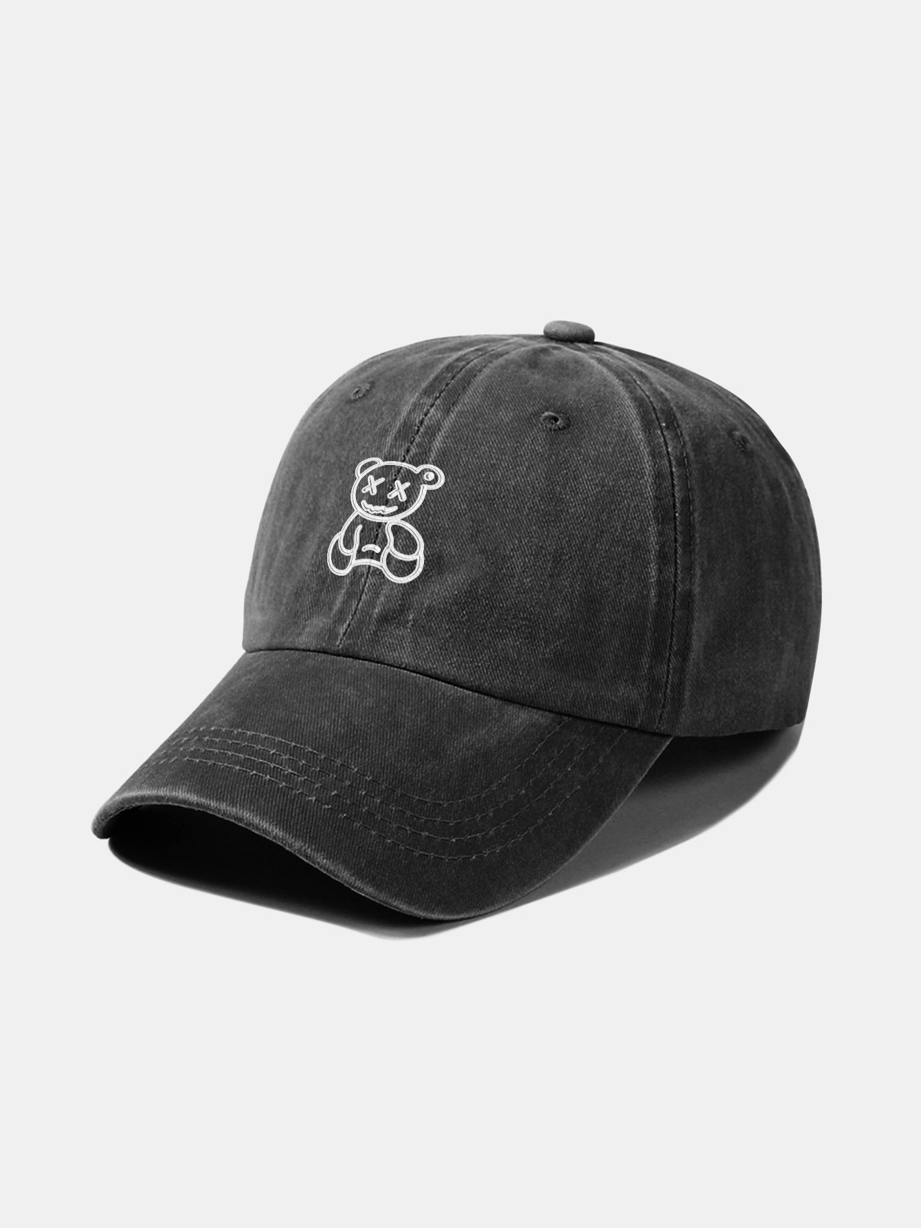Neutral Casual Washed Cotton Sun Shading Baseball Cap With Teddy Bear Pattern