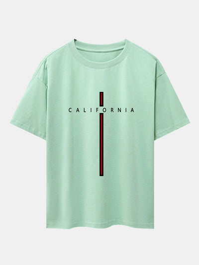 California Stripe Print Drop Shoulder Oversize T-Shirt