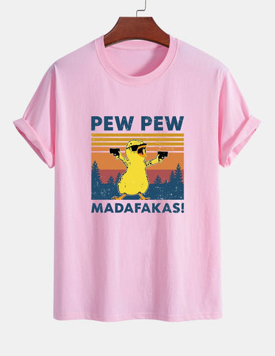 Regular Fit PEW PEW MADAFAKAS Duck Print Cotton T-Shirt