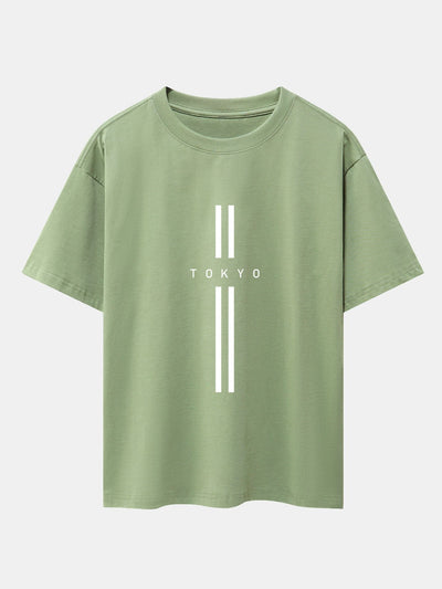 Stripe Tokyo Print Drop Shoulder Oversize T-Shirt