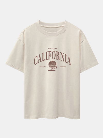 California Slogan Print Drop Shoulder Oversize T-Shirt