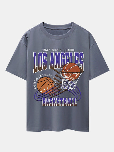Los Angeles Basketball Print Drop Shoulder Oversize T-Shirt