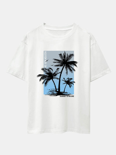 Palm Tree Sky Background Print Oversize T-Shirt