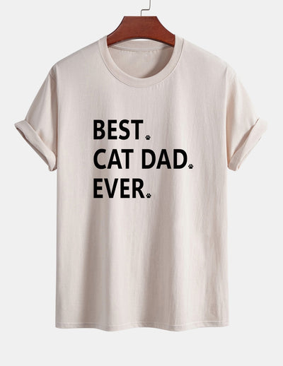 Regular Fit Best Cat Dad Ever Print Cotton T-Shirt