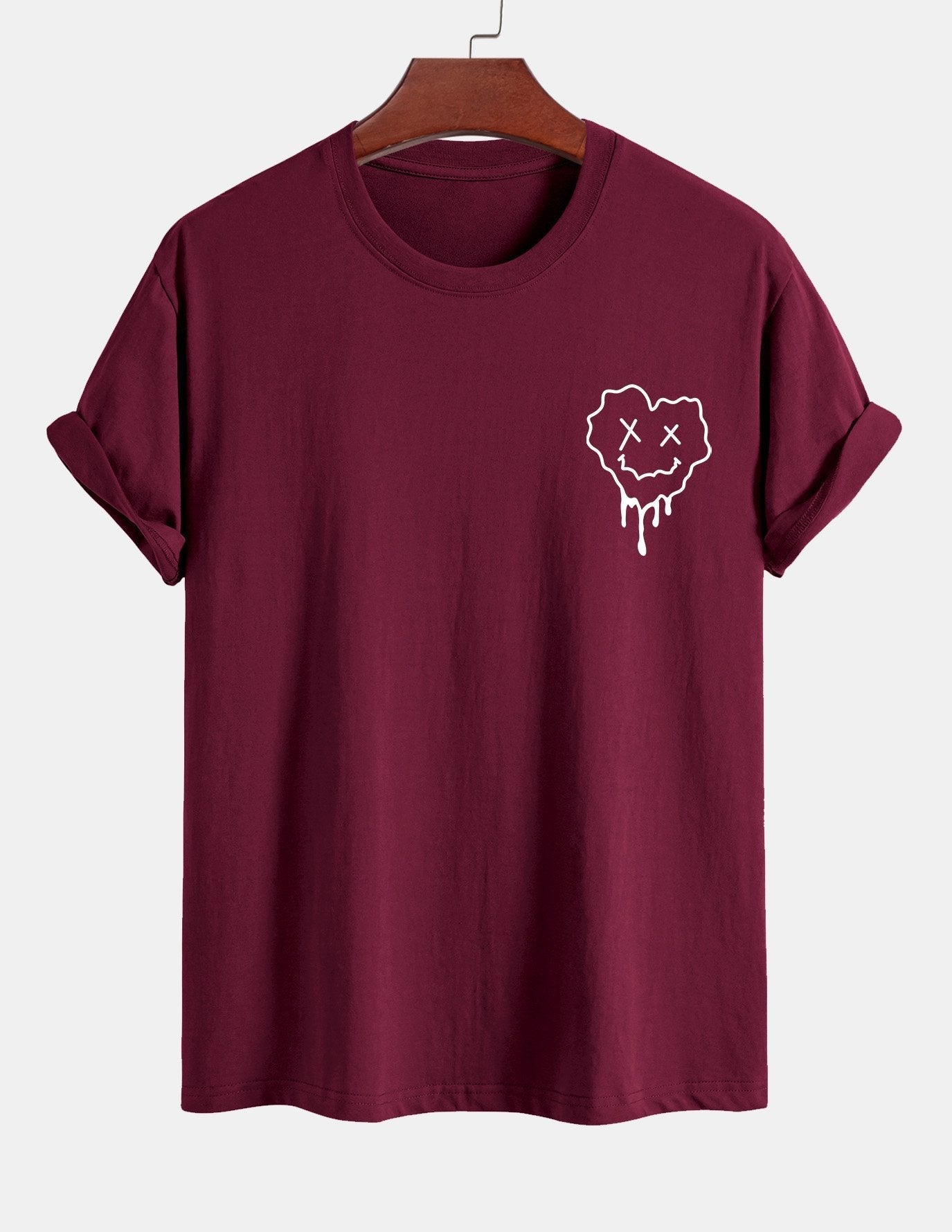 Regular Fit Dissolving Heart Smiley Face Print Cotton T-Shirt