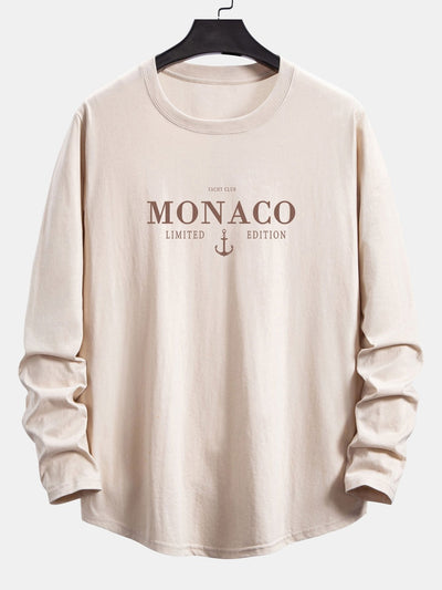 Long Sleeve Monaco Print Cotton Arc Hem T-Shirt