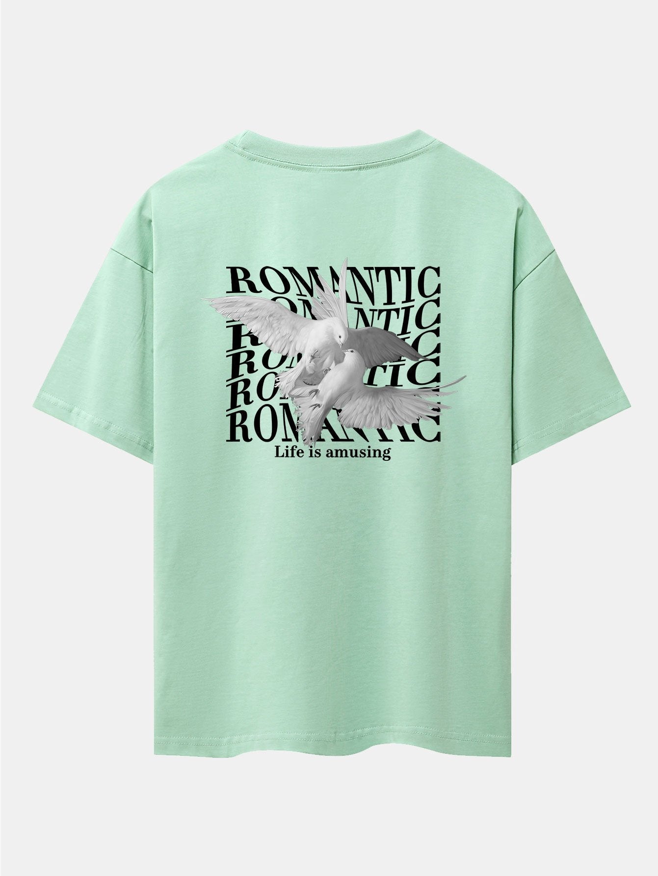 Romantic Doves Back Print Drop Shoulder Oversize T-Shirt