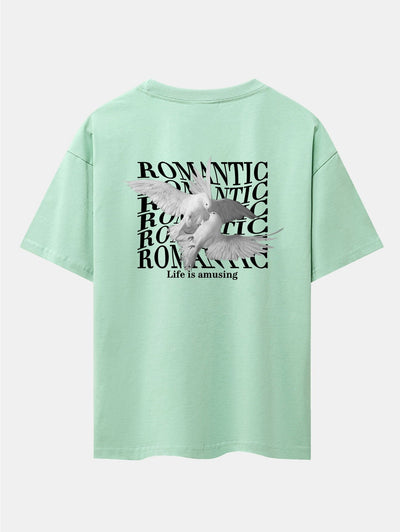 Romantic Doves Back Print Drop Shoulder Oversize T-Shirt
