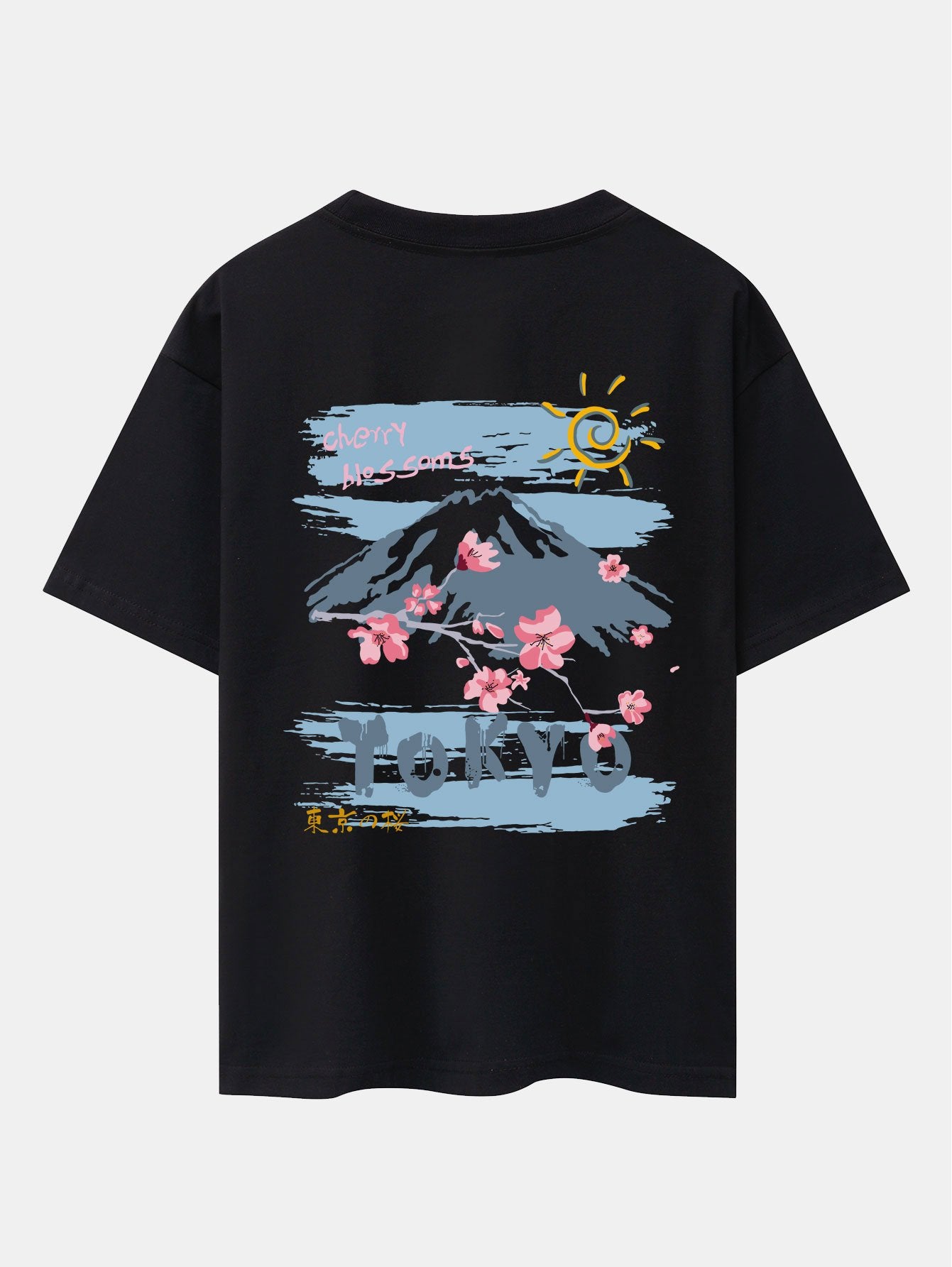 Mountain Cherry Blossoms Back Print Oversize T-Shirt
