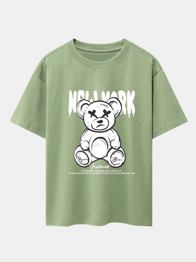Slogan Bear Print Drop Shoulder Oversize T-Shirt