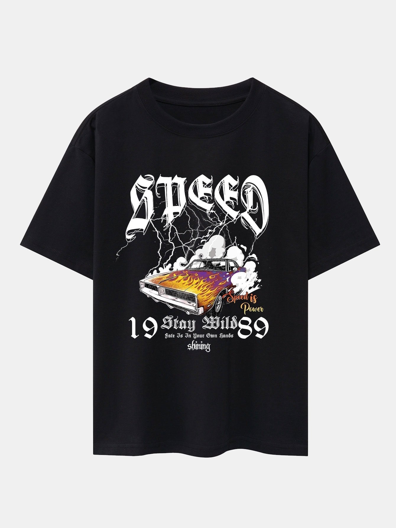 Lightning Speed Car Print Drop Shoulder Oversize T-Shirt
