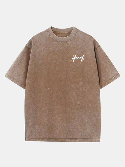 Hoooyi Print Washed Distressed Drop Shoulder T-Shirt