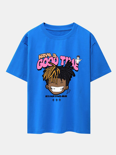 Cartoon Character Slogan Print Drop Shoulder Oversize T-Shirt
