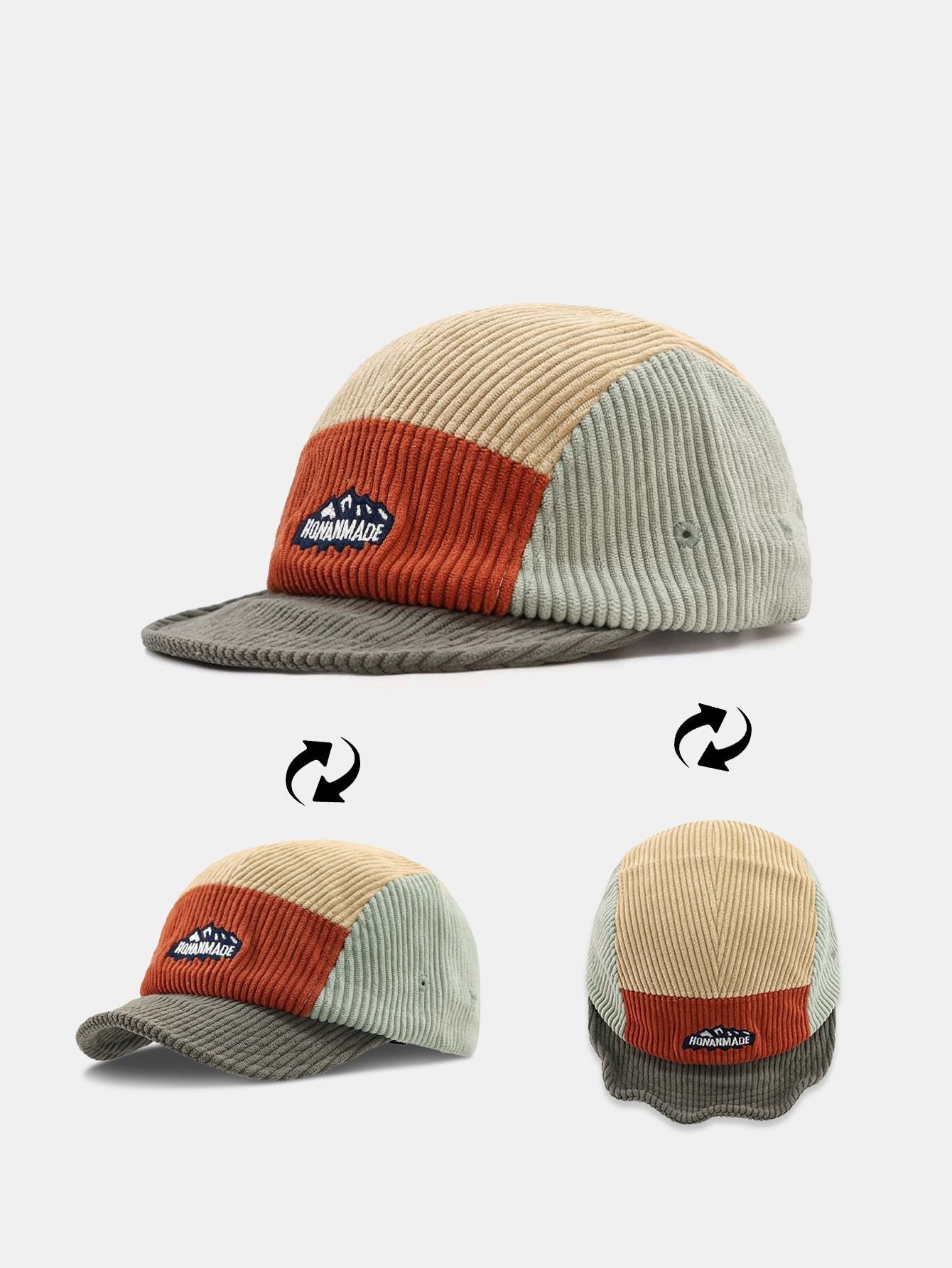 Slogan Pattern Color Block Corduroy Baseball Cap