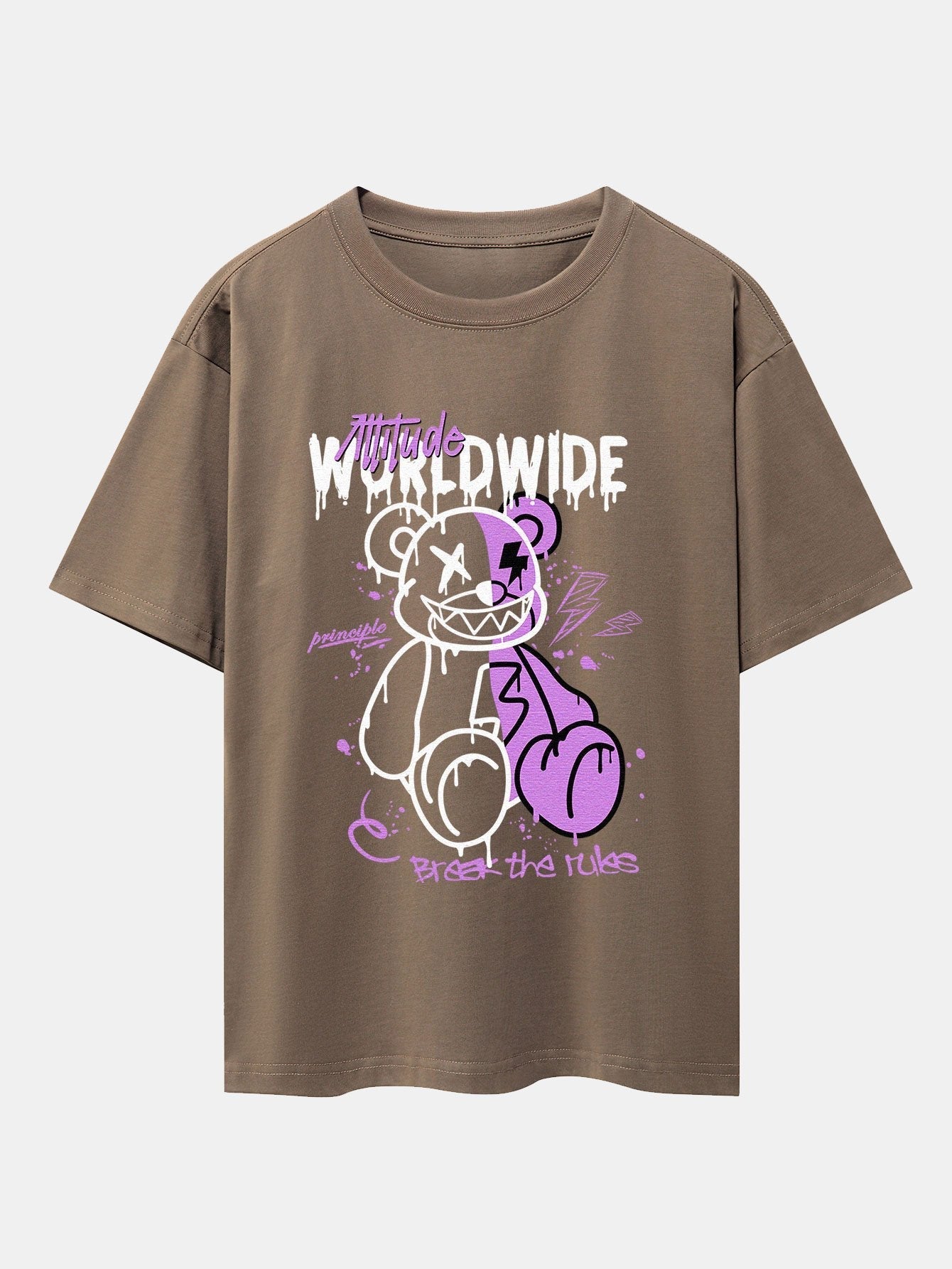 Dissolving Bear Print Drop Shoulder Oversize T-Shirt