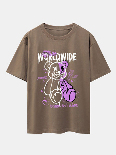 Dissolving Bear Print Drop Shoulder Oversize T-Shirt