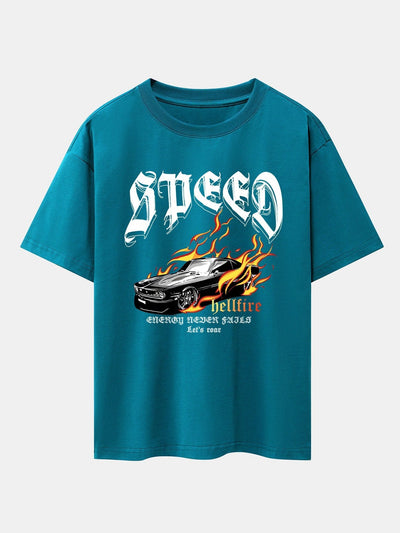 Speed Car Flame Print Drop Shoulder Oversize T-Shirt