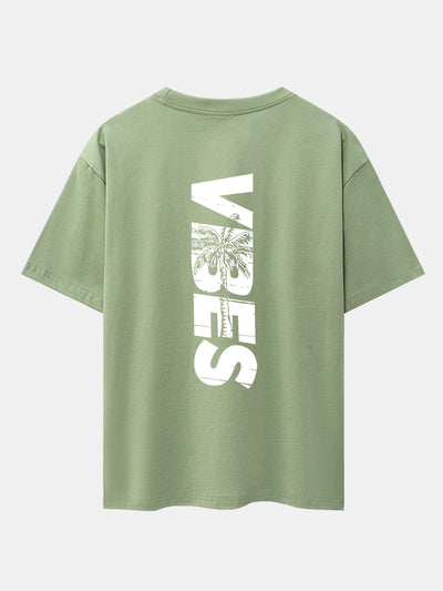 Palm Tree Vibes Slogan Back Print Drop Shoulder Oversize T-Shirt