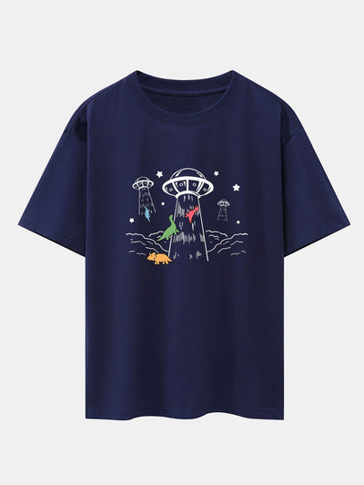 UFO Take Away Dinosaurs Print Drop Shoulder Oversize T-Shirt