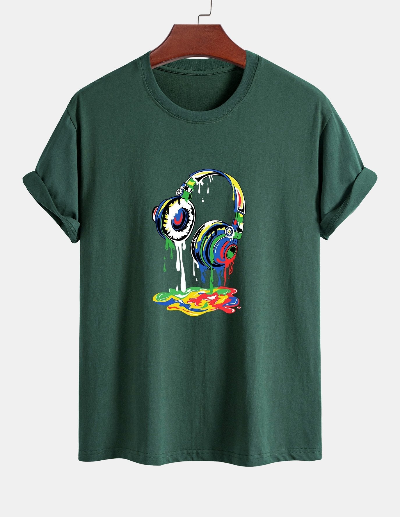 Regular Fit Dissolving Headphones Print Cotton T-Shirt