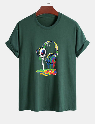 Regular Fit Dissolving Headphones Print Cotton T-Shirt