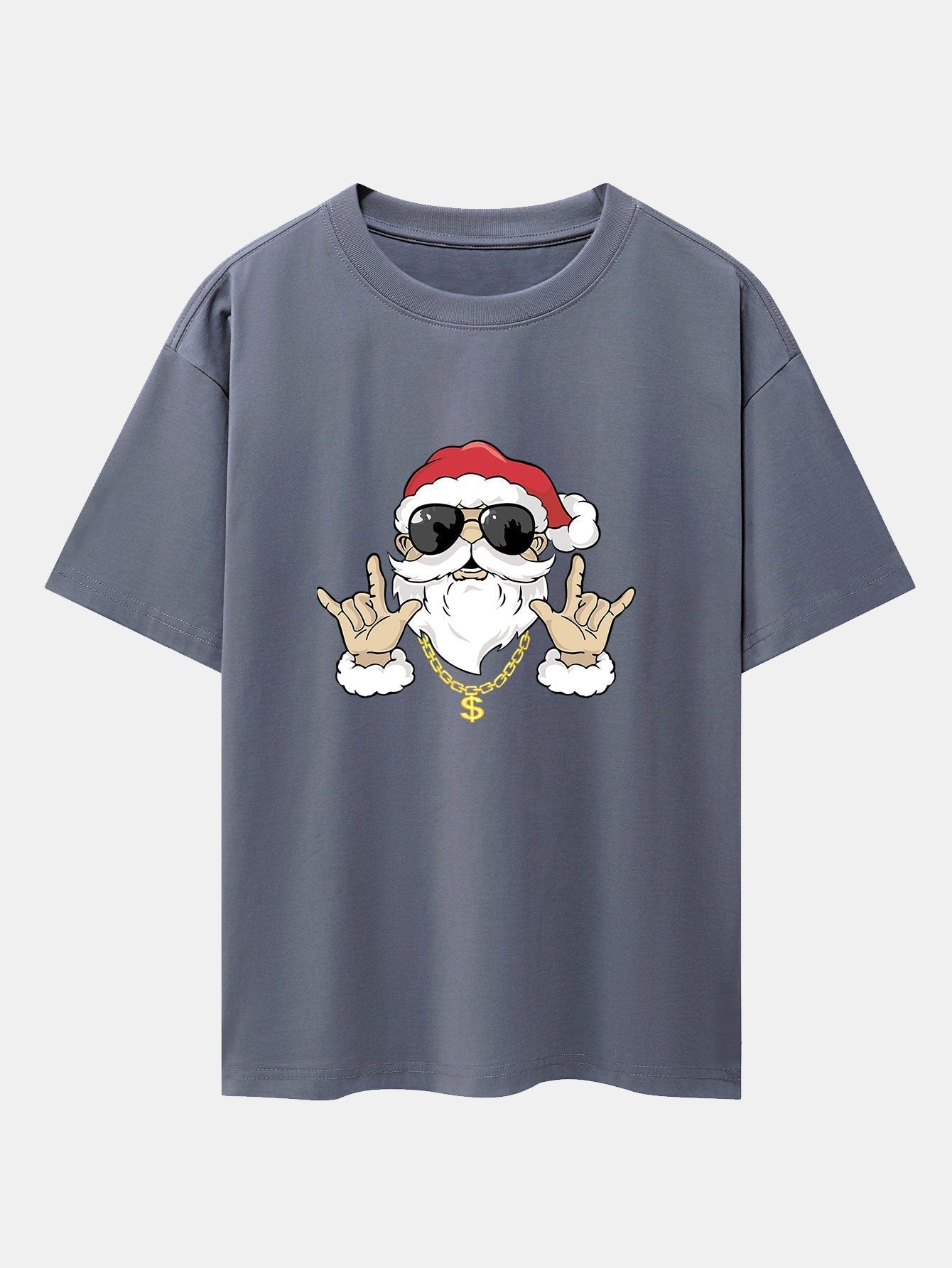 Hip Hop Santa Print Heavy Weight Drop Shoulder Oversize T-Shirt