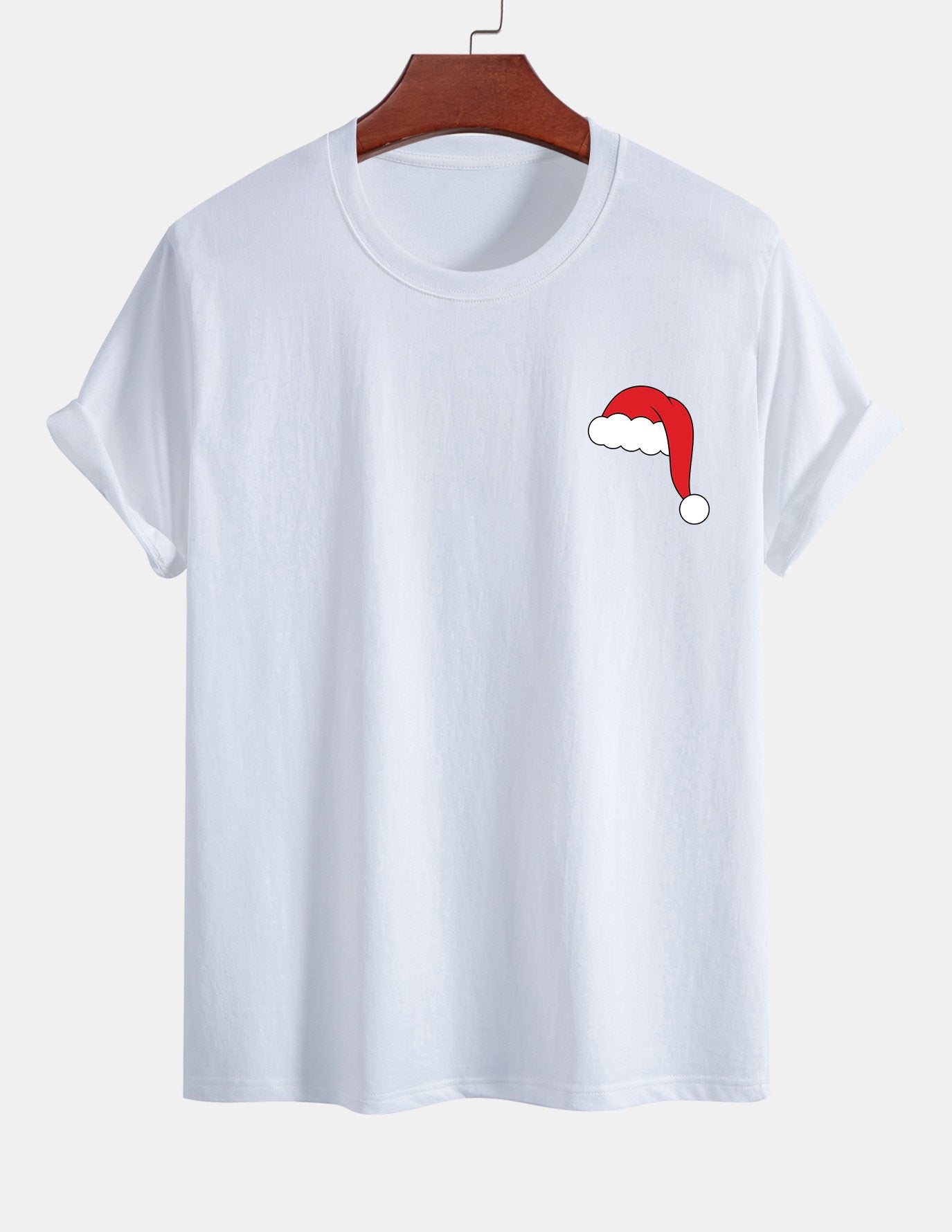 Regular Fit Santa Hat Print Cotton T-Shirt