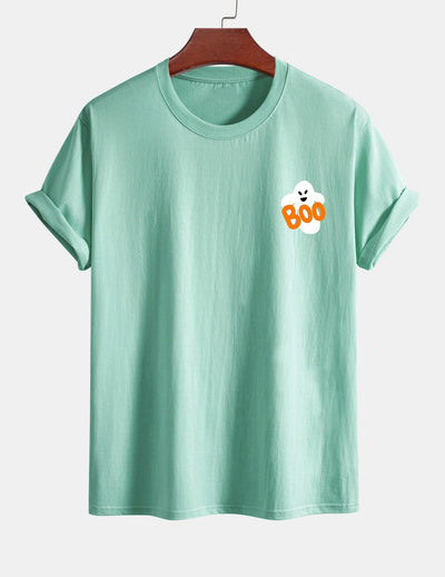 Regular Fit Boo Ghost Print Cotton T-Shirt