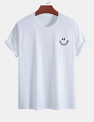 Regular Fit Smiley Face Print Cotton T-Shirt