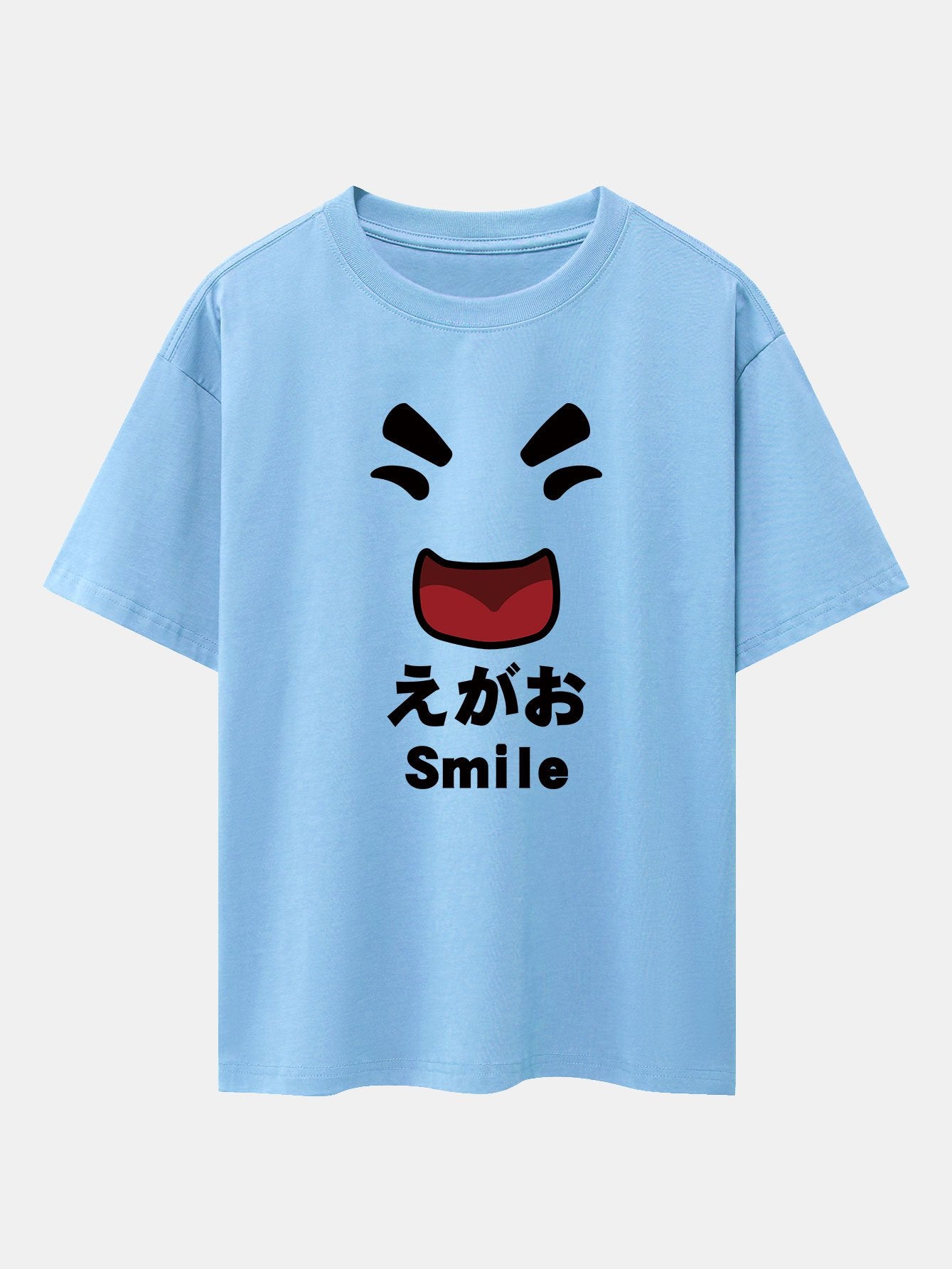 Smiley Face Print Drop Shoulder Oversize T-Shirt