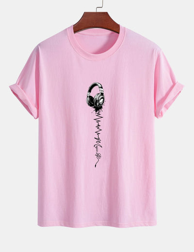 Regular Fit Earphone Print Cotton T-Shirt