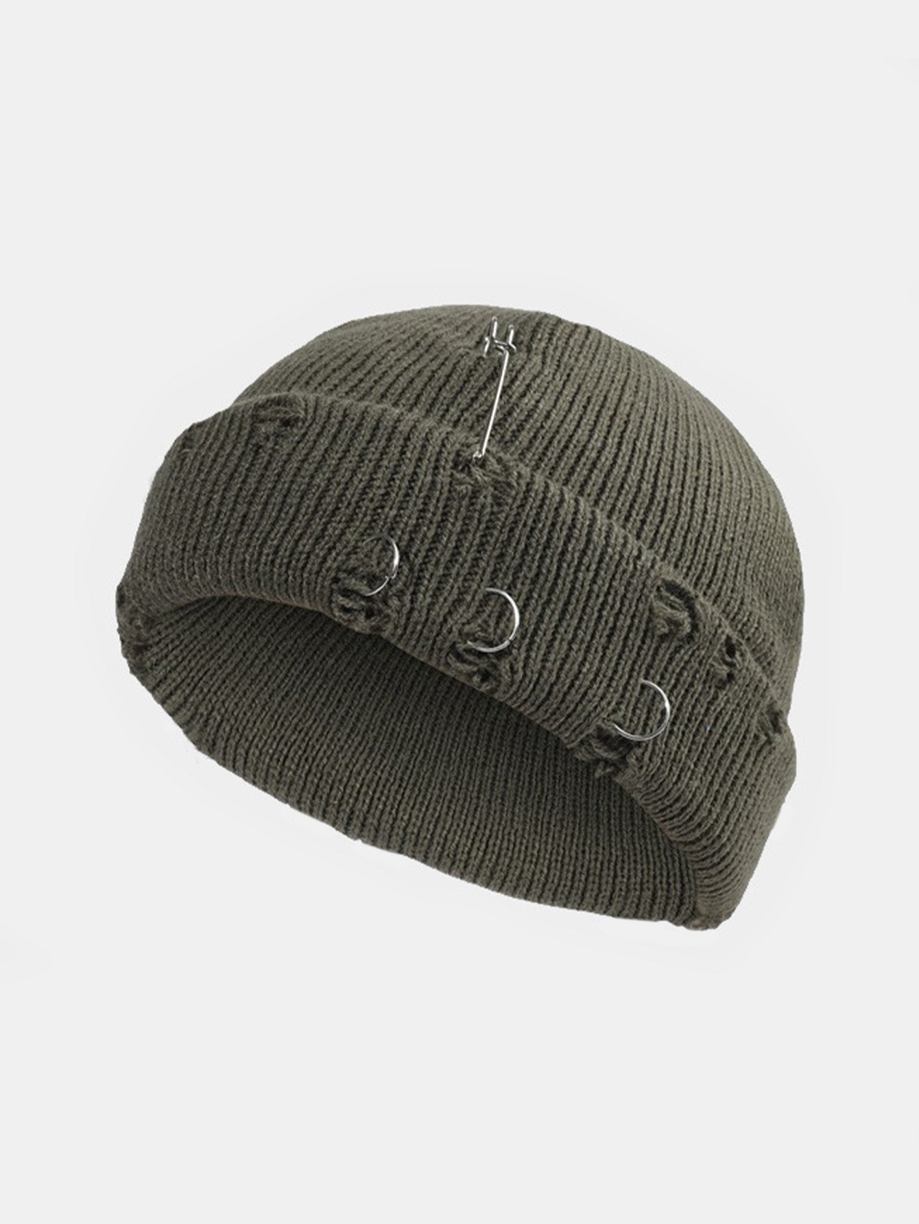 Street Hip-hop With Perforated Iron Ring Pin Knit Hat