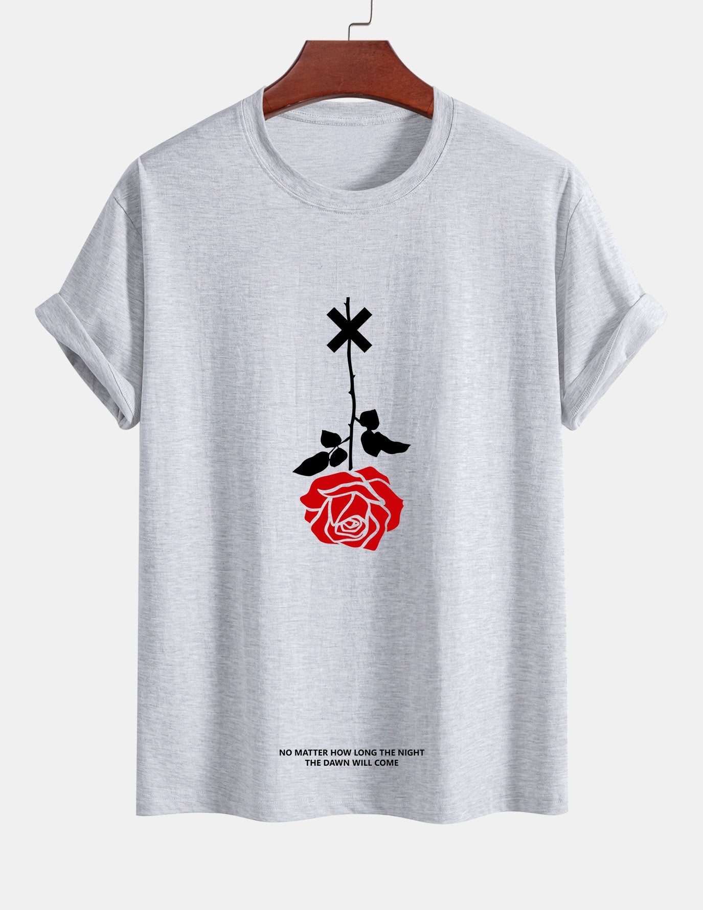 Regular Fit Inverted Rose Slogan Print Cotton T-Shirt
