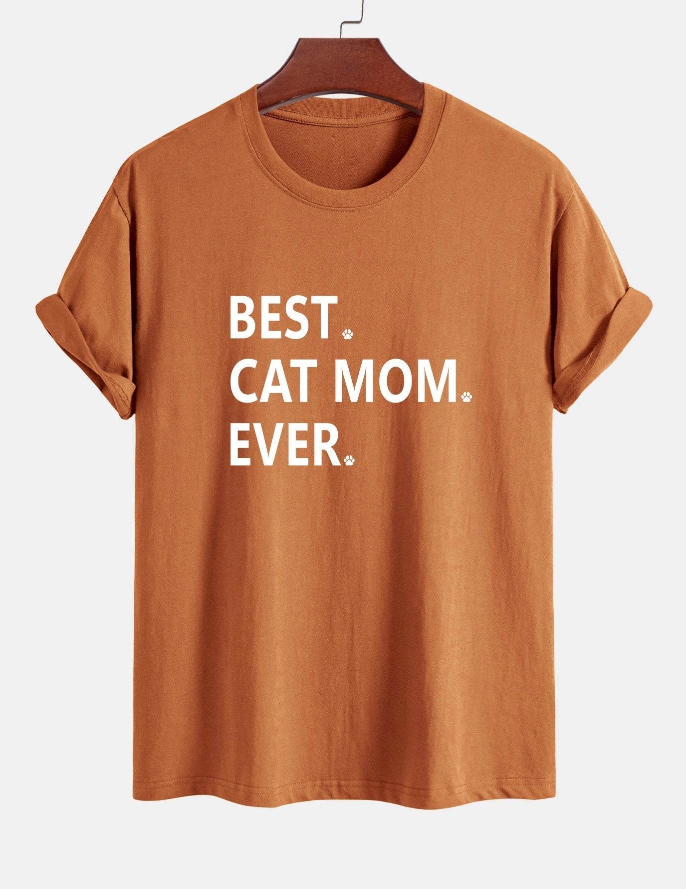 Regular Fit Best Cat Mom Ever Print Cotton T-Shirt