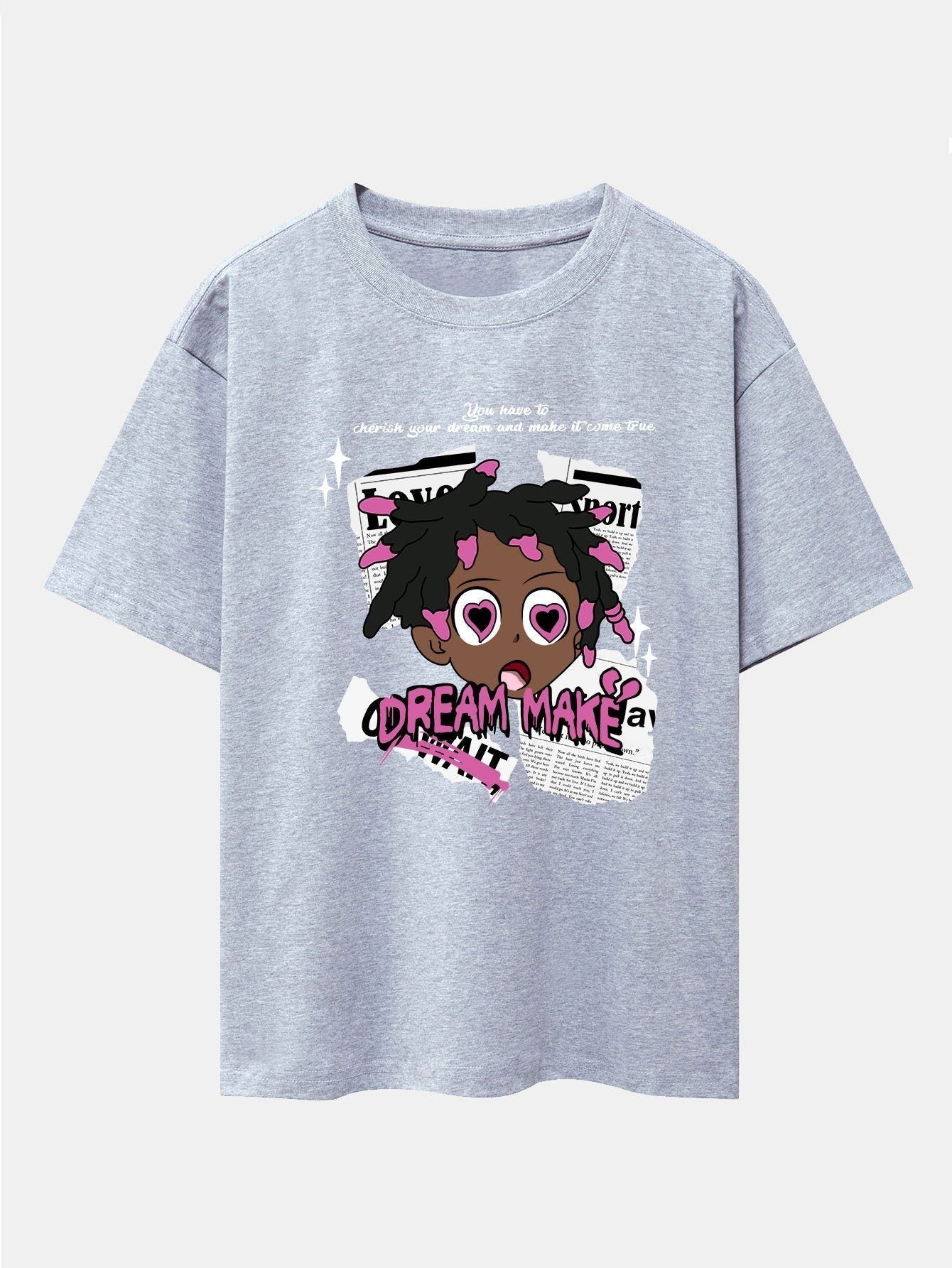 Cartoon Character Newspaper Print Drop Shoulder Oversize T-Shirt