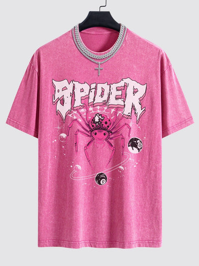 Spider Print Washed Drop Shoulder Oversize T-Shirt