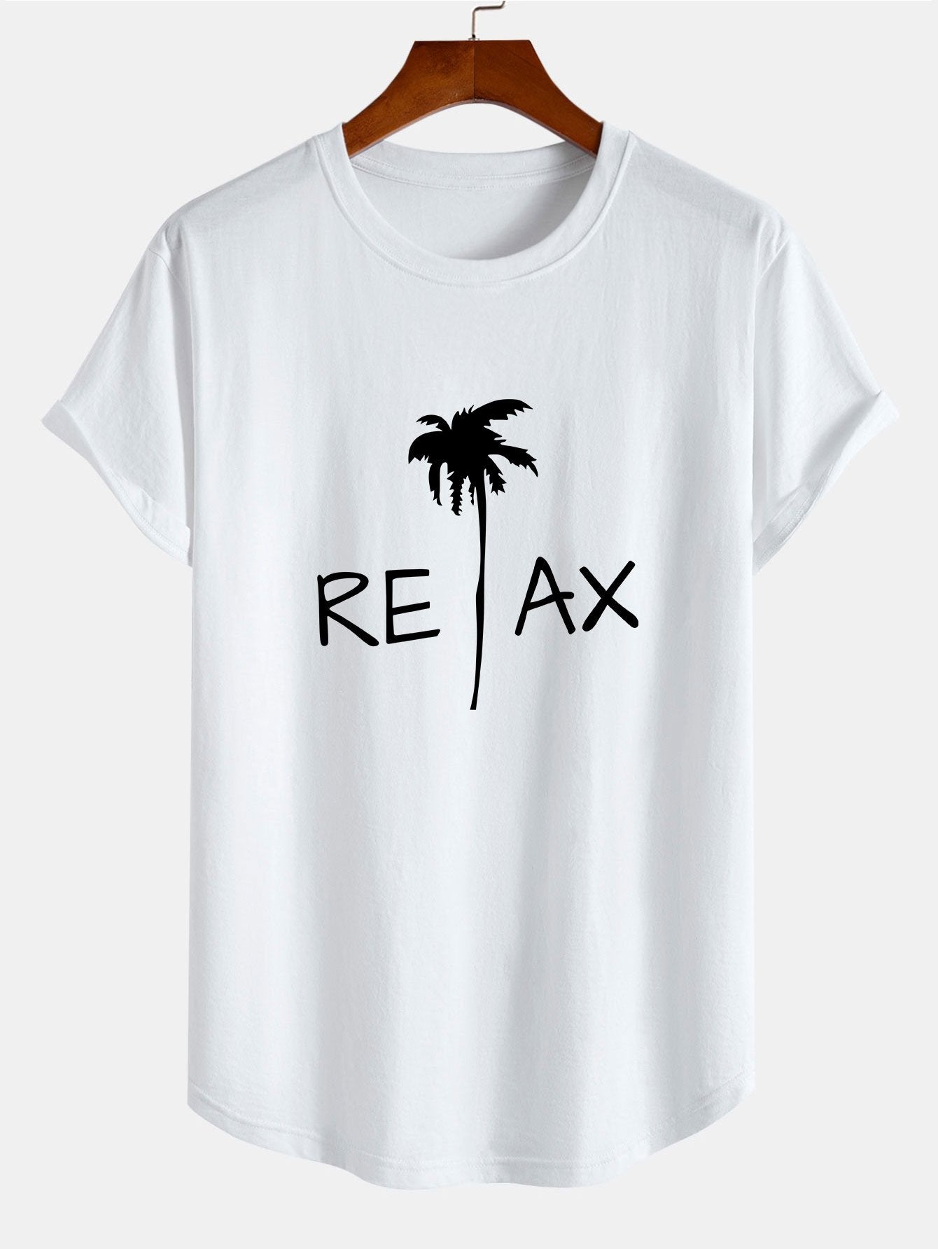 Relax Palm Tree Print Cotton Arc Hem T-Shirt