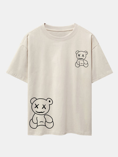 Bear line Print Drop Shoulder Oversize T-Shirt