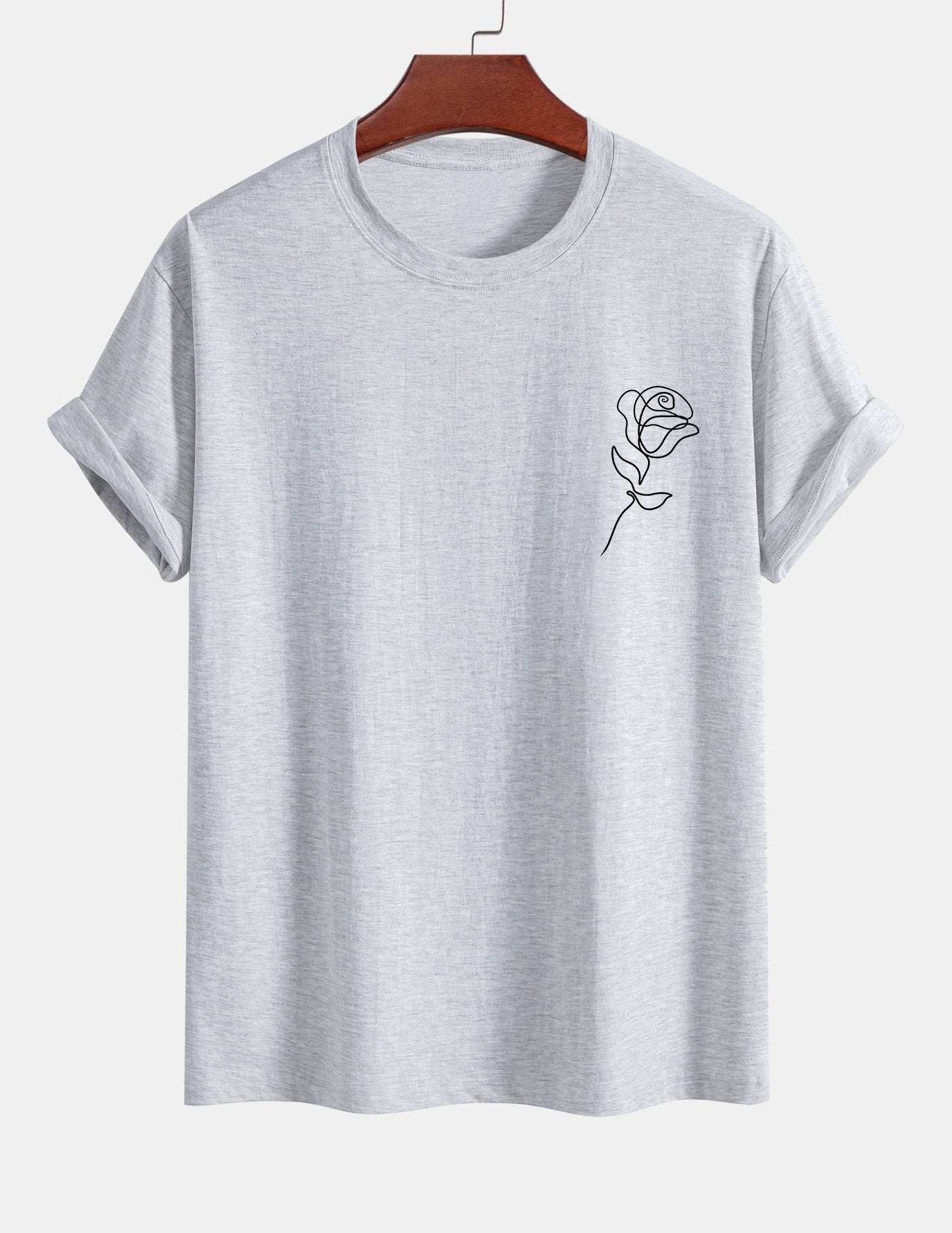 Regular Fit Simple Rose Print Cotton T-Shirt