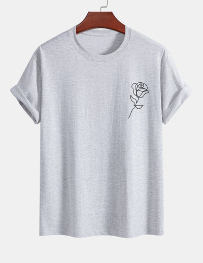 Regular Fit Simple Rose Print Cotton T-Shirt
