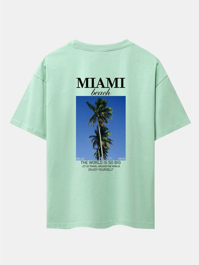 Miami Palm Tree Back Print Drop Shoulder Oversize T-Shirt