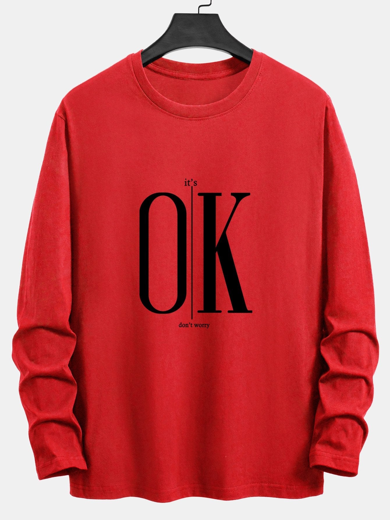Long Sleeve OK Slogan Print Cotton T-Shirt
