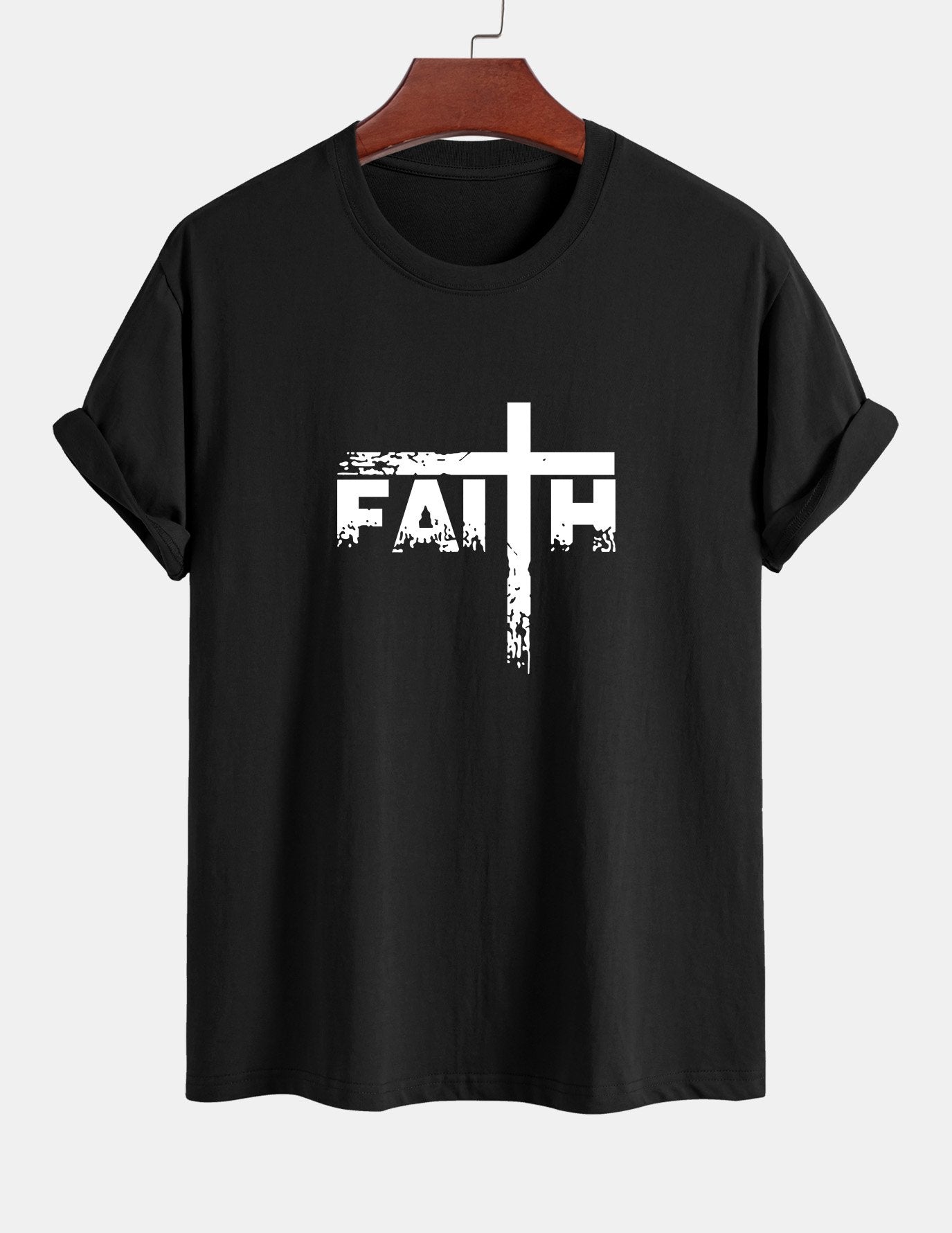 Regular Fit Faith Cross Print Cotton T-Shirt